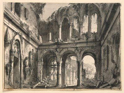Stage Design, Interior of Ruined Renaissance Palace, early 19th century by Unknown